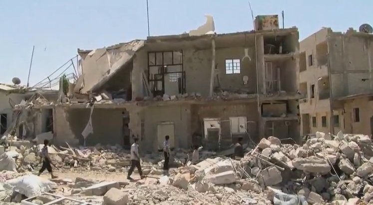 Destruction in northern Syria after government air strikes on rebel-held positions. 